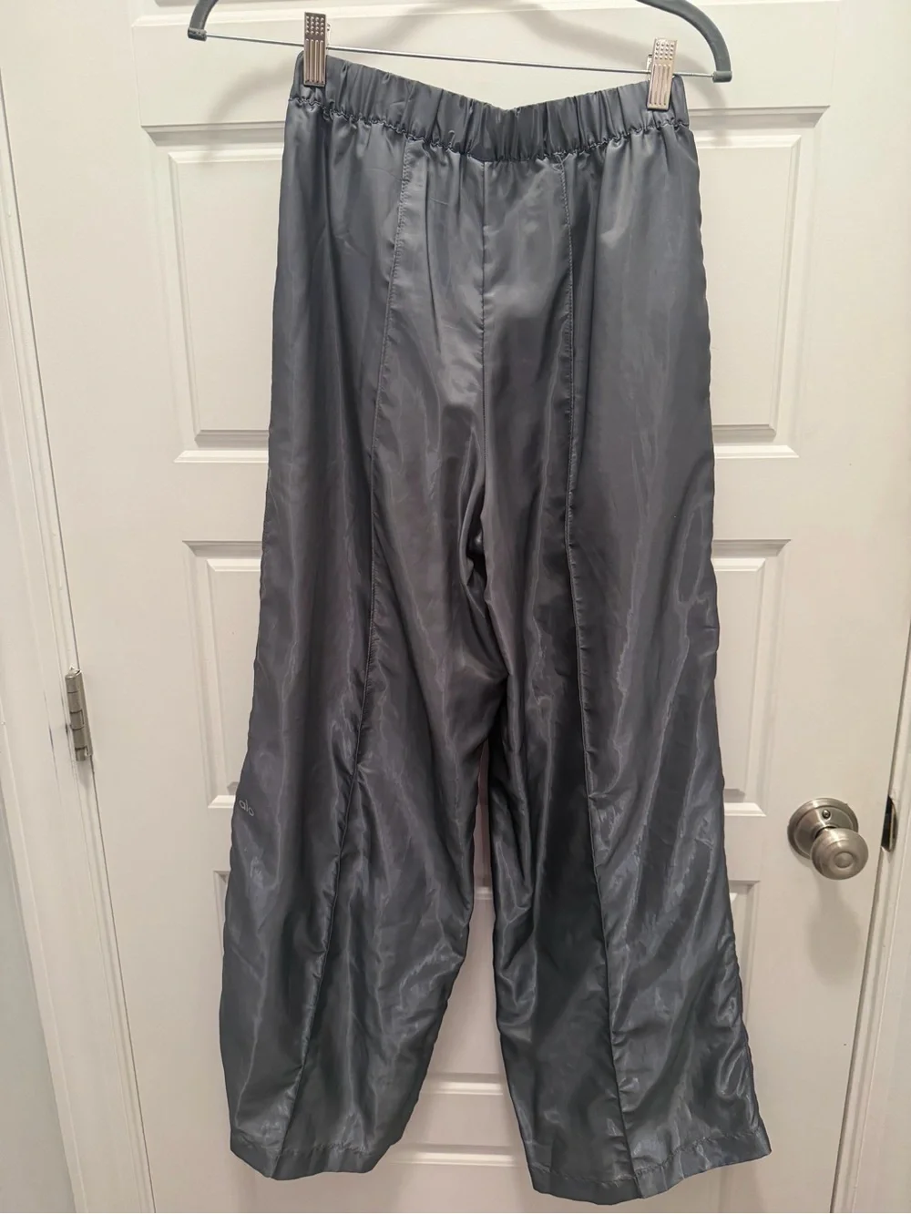 Anthracite Satin Wide-Leg Pants